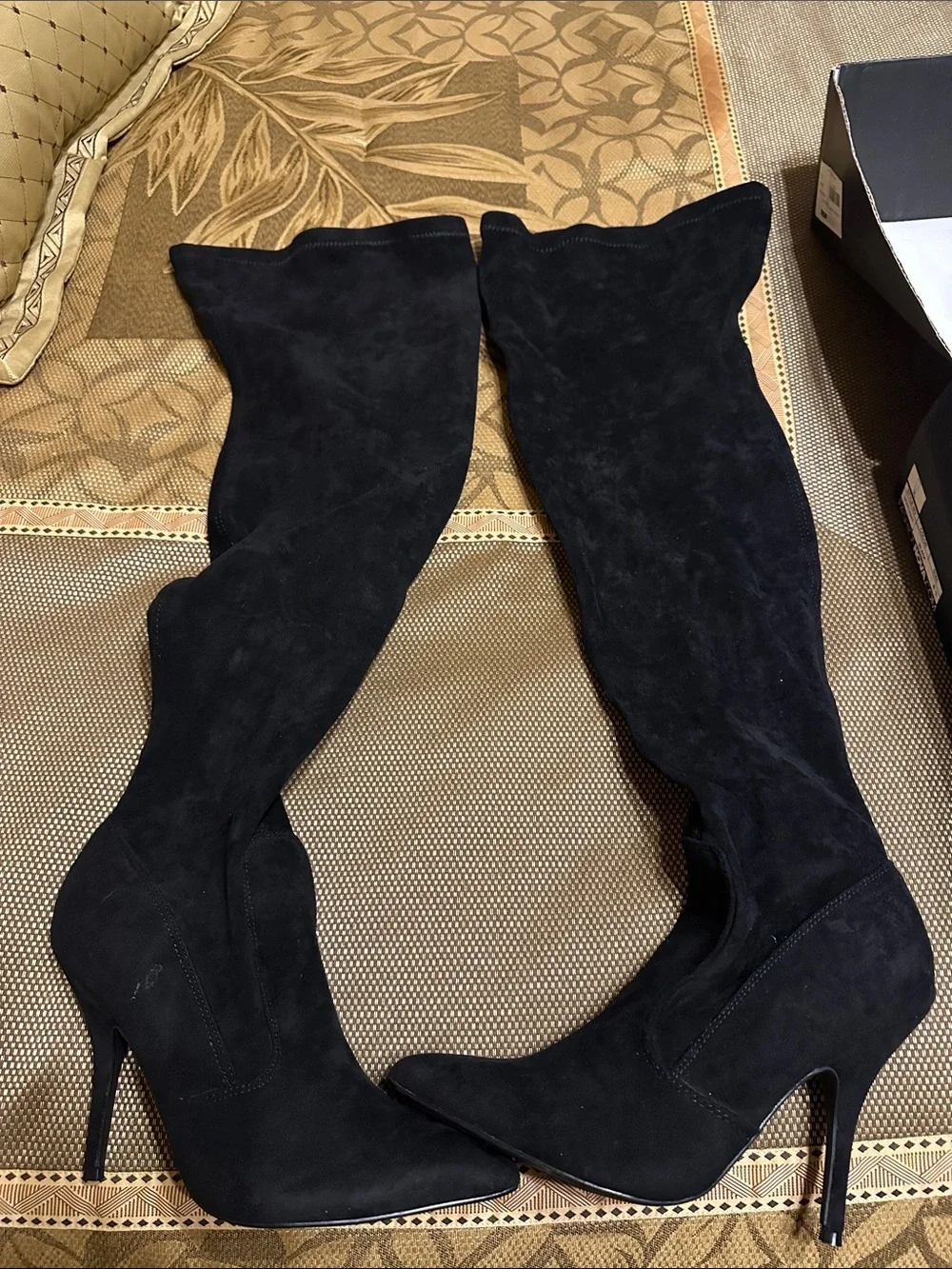 Fashion Nova Black Over-the-Knee Suede Stiletto Boots